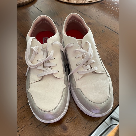 Fitflop Freya cream  Suede & Metallic Lace-Up Chunky  Platform Sneaker size 10 - Picture 9 of 11